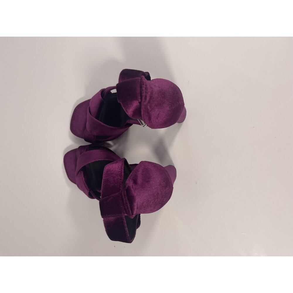 Sol Sana Tallulah Heel Shoes Womens Size 37 Berry Velvet Ankle Strap Block Heels - Picture 3 of 9